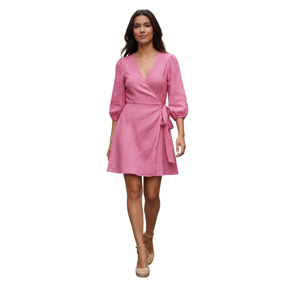 Tommy Bahama NWT Pink Linen Wrap Mini Dress Balloon Sleeve Resort $158 S